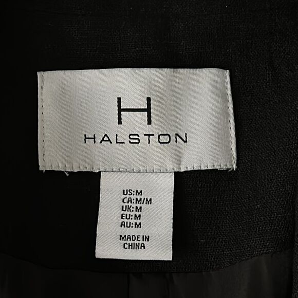 Halston Double-breasted Black Linen Blend Blazer Size M - Picture 3 of 15